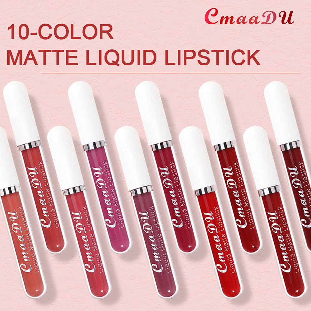 10-Piece Matte Waterproof Lip Gloss Set – Bold Color, All-Day Stay