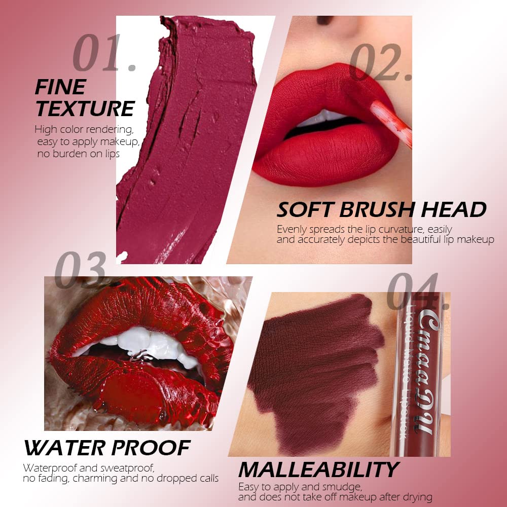 10-Piece Matte Waterproof Lip Gloss Set – Bold Color, All-Day Stay