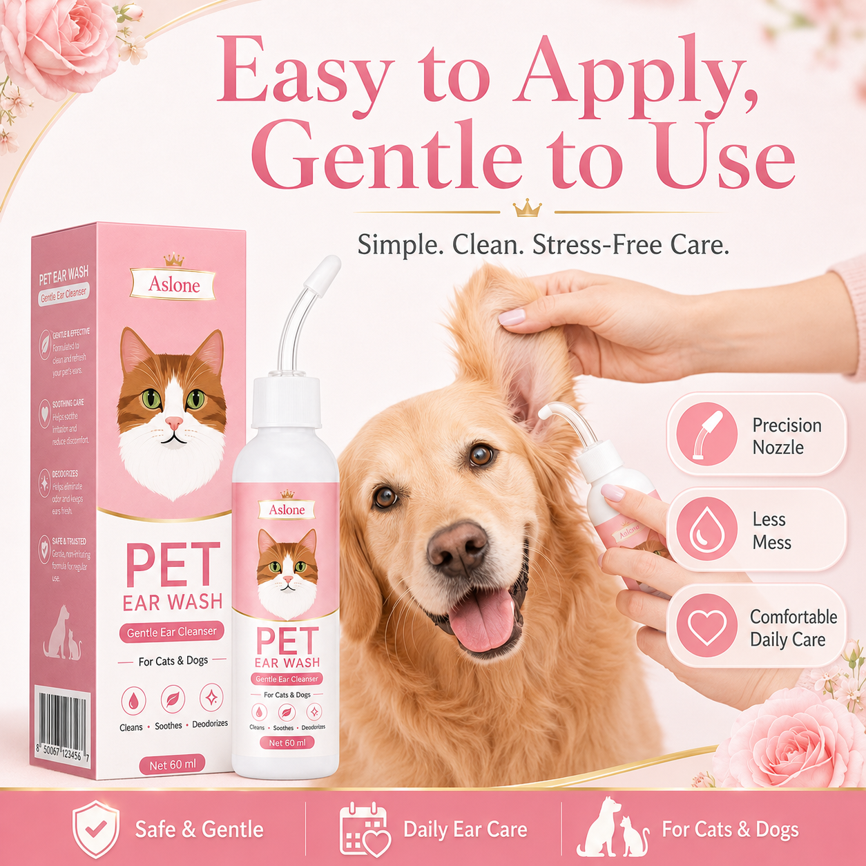 Gentle Pet Ear Wash | Odor-Free Cleaning for Dogs & Cats🌿
