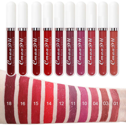 10-Piece Matte Waterproof Lip Gloss Set – Bold Color, All-Day Stay