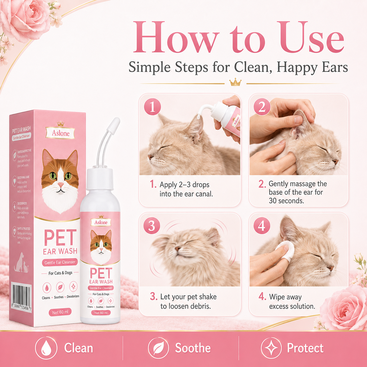 Gentle Pet Ear Wash | Odor-Free Cleaning for Dogs & Cats🌿