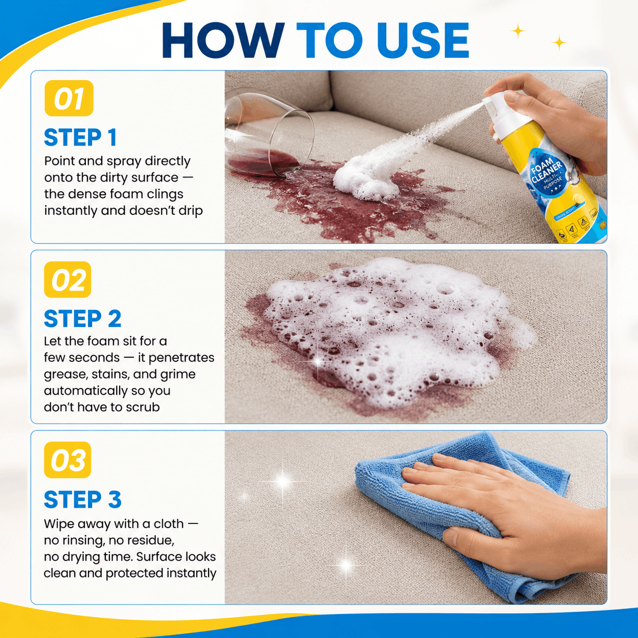 🔥Last Day 50% OFF🔥 Foam No-Rinse Cleaner — Spray, Wipe & Done